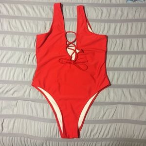 Red one piece swimsuit Med FITS like SMALL